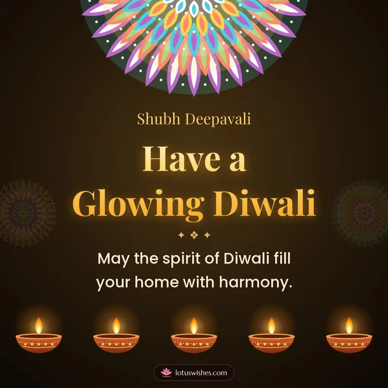 Have a Glowing Diwali – Diya & Rangoli Diwali wishes image in English (square)
