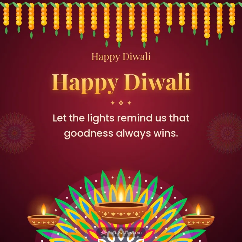 Happy Diwali – Diya & Rangoli Diwali wishes image in English (square)