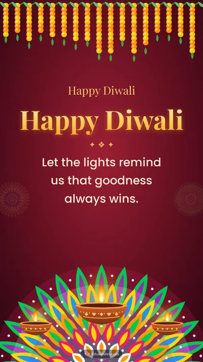 Happy Diwali – Diya & Rangoli Diwali wishes image in English (story)