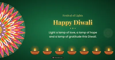 Happy Diwali – Diya & Rangoli Diwali wishes image in English (landscape)