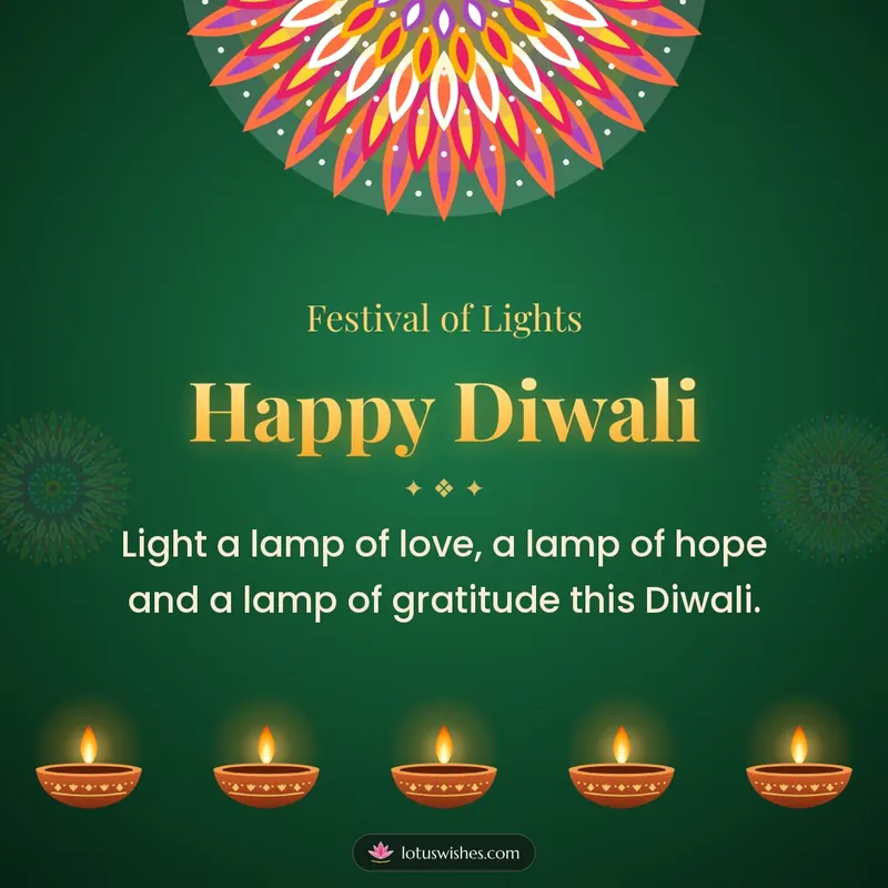 Happy Diwali – Diya & Rangoli Diwali wishes image in English (square)