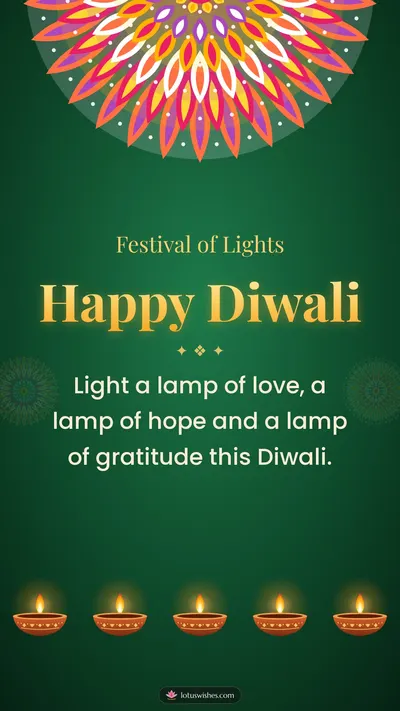 Happy Diwali – Diya & Rangoli Diwali wishes image in English (story)