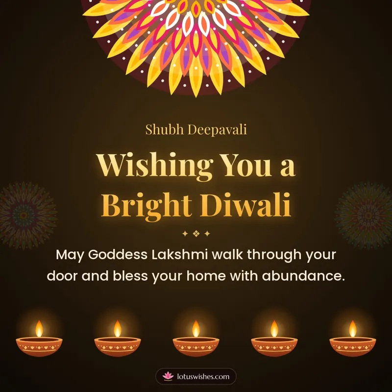 Wishing You a Bright Diwali – Diya & Rangoli Diwali wishes image in English (square)