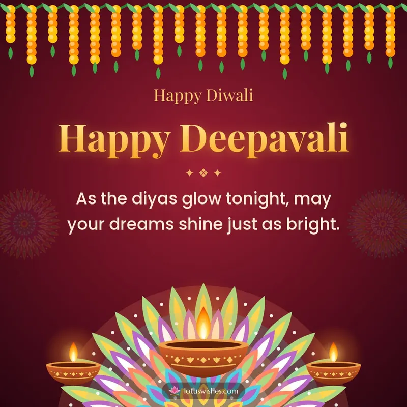 Happy Deepavali – Diya & Rangoli Diwali wishes image in English (square)