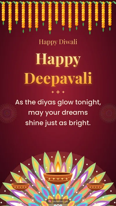 Happy Deepavali – Diya & Rangoli Diwali wishes image in English (story)