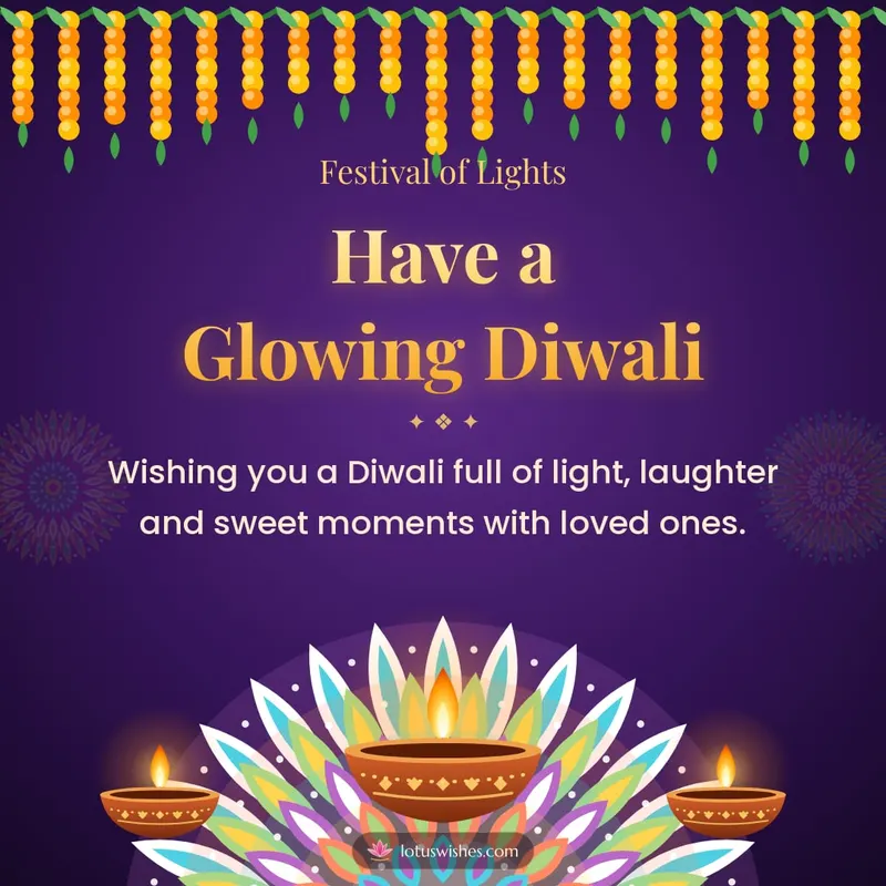 Have a Glowing Diwali – Diya & Rangoli Diwali wishes image in English (square)