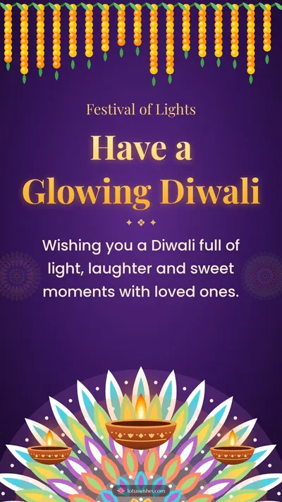 Have a Glowing Diwali – Diya & Rangoli Diwali wishes image in English (story)