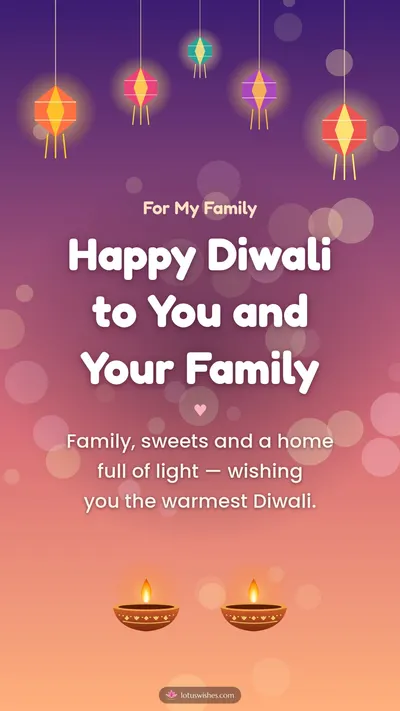 Happy Diwali to You and Your Family – Family & Friends Diwali wishes image in English (story)