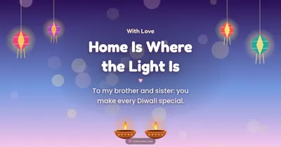 Home Is Where the Light Is – Family & Friends Diwali wishes image in English (landscape)