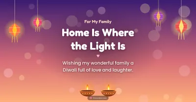 Home Is Where the Light Is – Family & Friends Diwali wishes image in English (landscape)