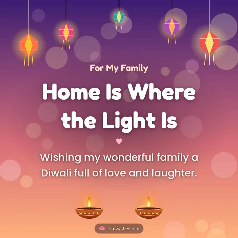 Home Is Where the Light Is – Family & Friends Diwali wishes image in English (square)