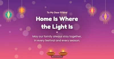 Home Is Where the Light Is – Family & Friends Diwali wishes image in English (landscape)