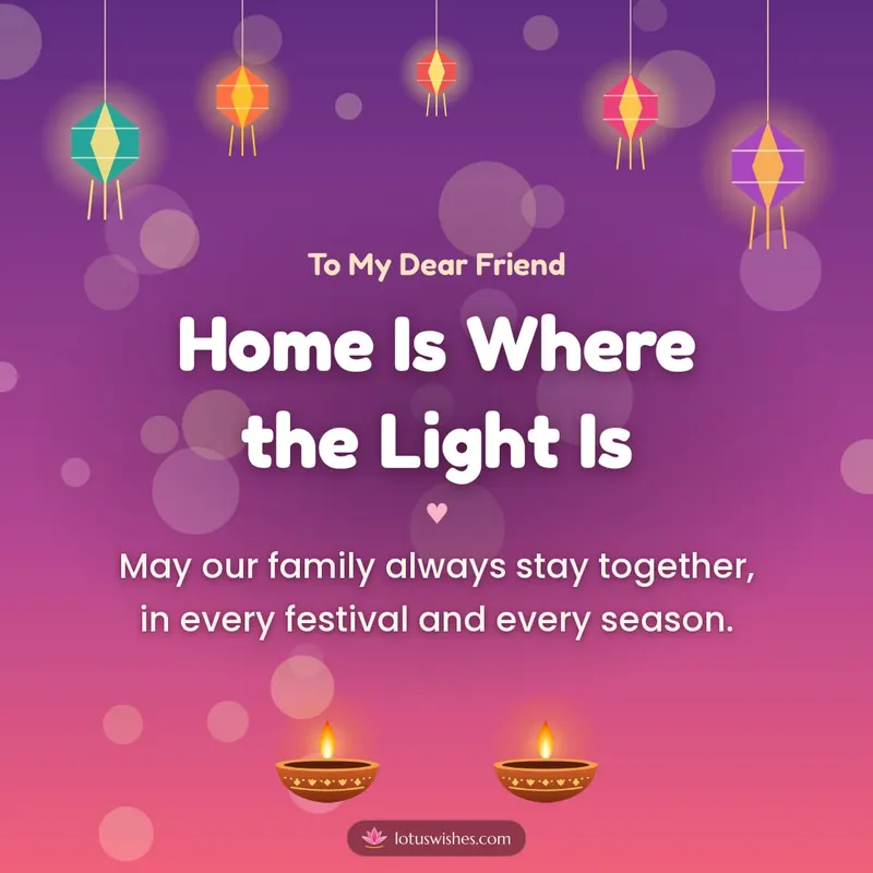 Home Is Where the Light Is – Family & Friends Diwali wishes image in English (square)
