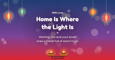 Home Is Where the Light Is – Family & Friends Diwali wishes image in English (landscape)