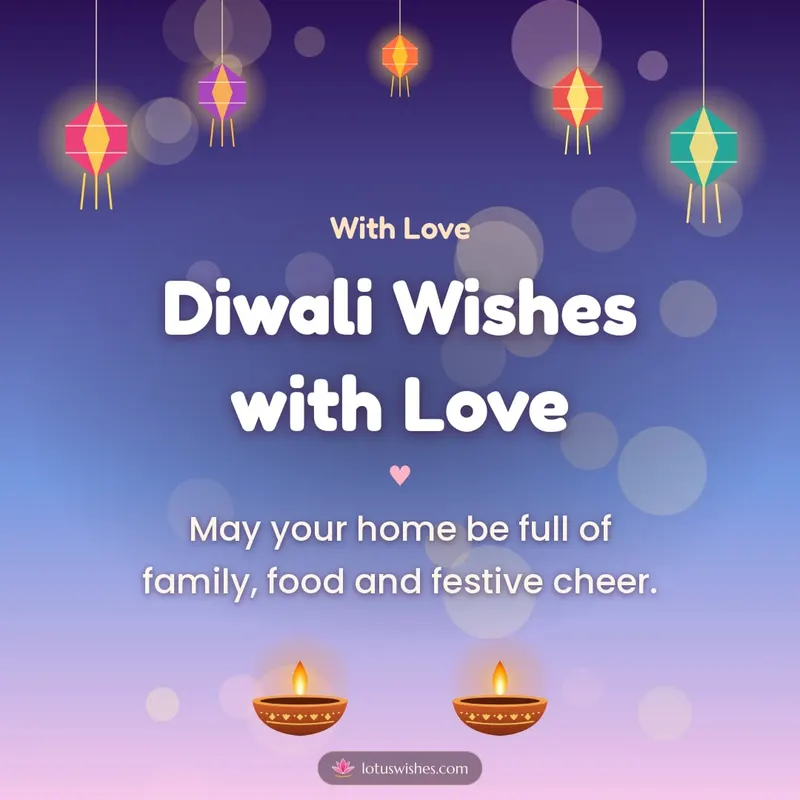 Diwali Wishes with Love – Family & Friends Diwali wishes image in English (square)