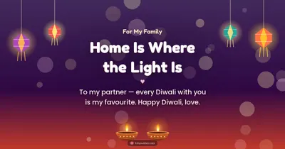 Home Is Where the Light Is – Family & Friends Diwali wishes image in English (landscape)
