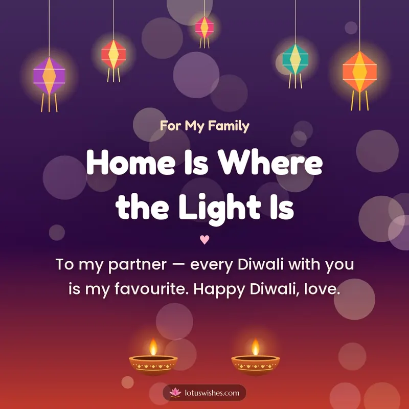 Home Is Where the Light Is – Family & Friends Diwali wishes image in English (square)
