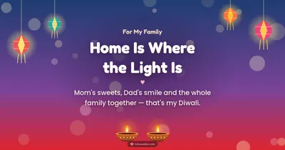 Home Is Where the Light Is – Family & Friends Diwali wishes image in English (landscape)
