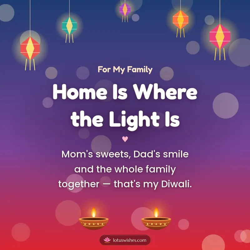 Home Is Where the Light Is – Family & Friends Diwali wishes image in English (square)