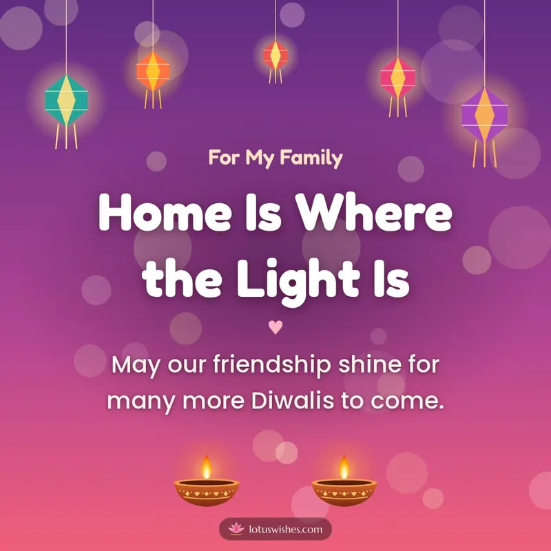 Home Is Where the Light Is – Family & Friends Diwali wishes image in English (square)