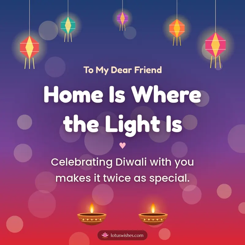 Home Is Where the Light Is – Family & Friends Diwali wishes image in English (square)