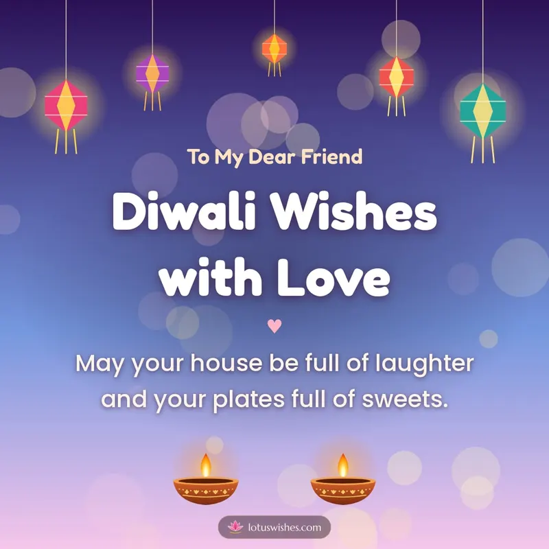 Diwali Wishes with Love – Family & Friends Diwali wishes image in English (square)