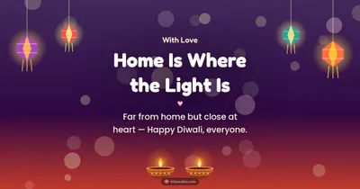 Home Is Where the Light Is – Family & Friends Diwali wishes image in English (landscape)