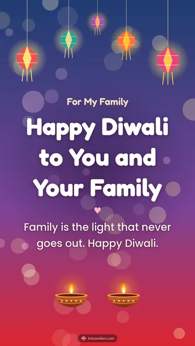 Happy Diwali to You and Your Family – Family & Friends Diwali wishes image in English (story)