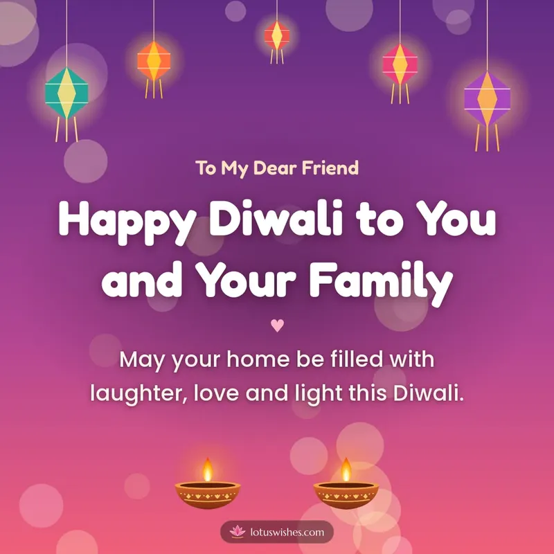 Happy Diwali to You and Your Family – Family & Friends Diwali wishes image in English (square)