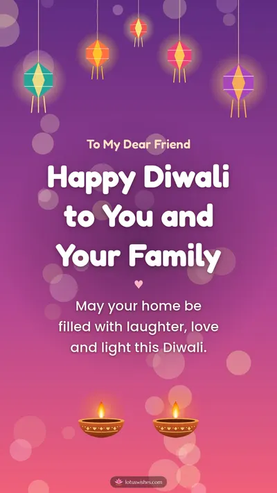 Happy Diwali to You and Your Family – Family & Friends Diwali wishes image in English (story)