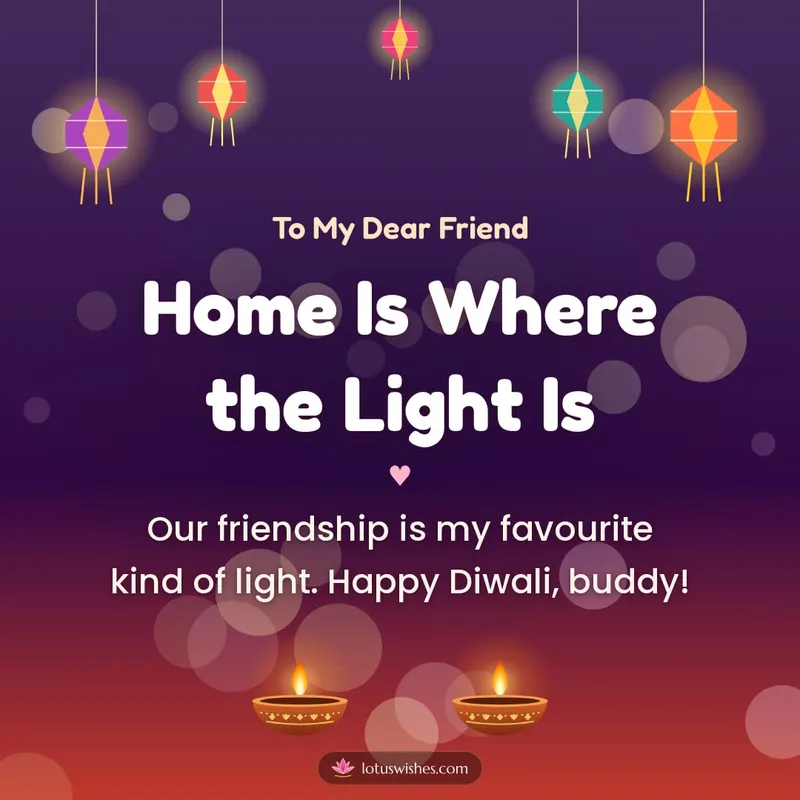 Home Is Where the Light Is – Family & Friends Diwali wishes image in English (square)