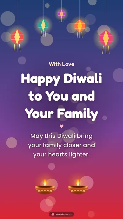 Happy Diwali to You and Your Family – Family & Friends Diwali wishes image in English (story)
