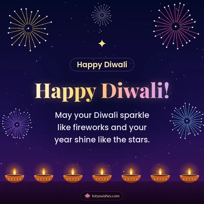 Happy Diwali! – Fireworks Diwali wishes image in English (square)