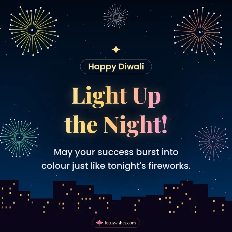 Light Up the Night! – Fireworks Diwali wishes image in English (square)