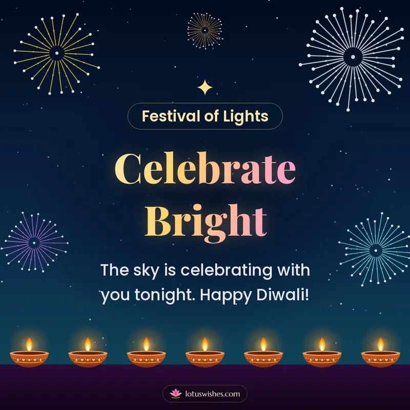 Celebrate Bright – Fireworks Diwali wishes image in English (square)