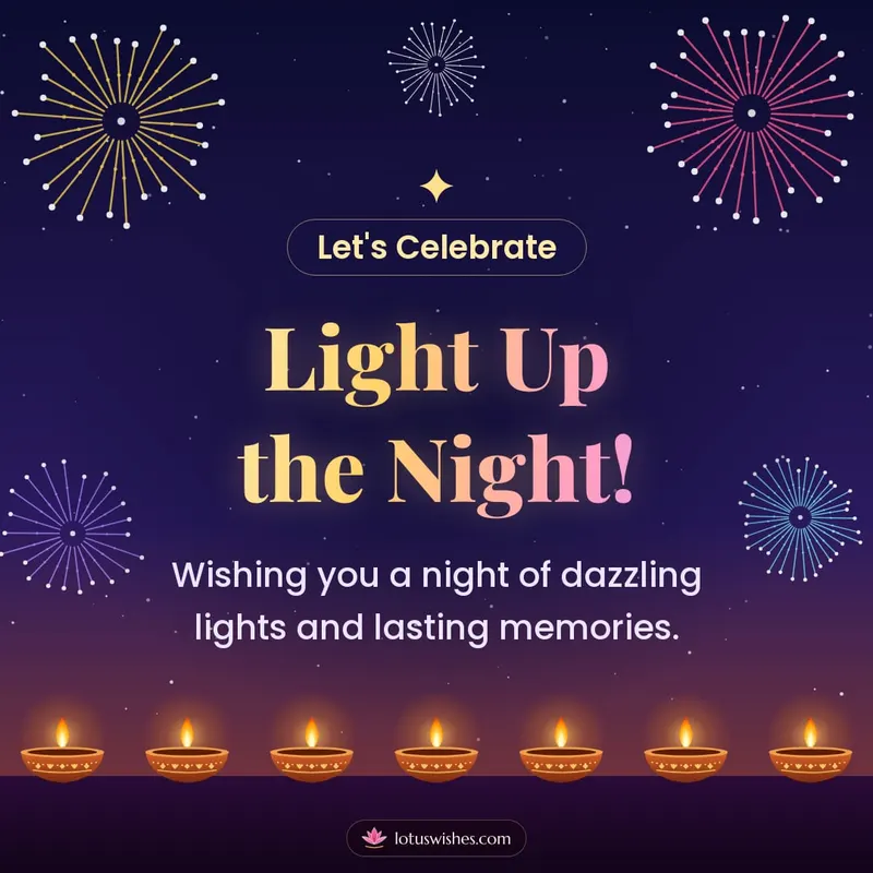 Light Up the Night! – Fireworks Diwali wishes image in English (square)