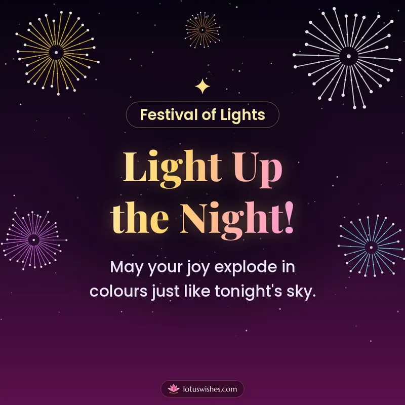 Light Up the Night! – Fireworks Diwali wishes image in English (square)