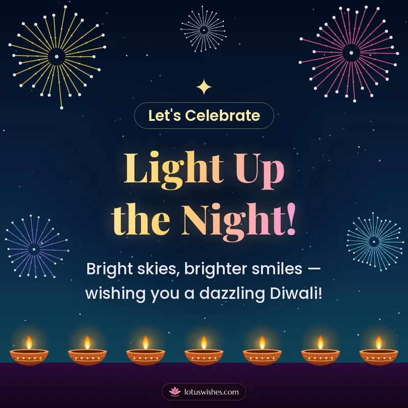 Light Up the Night! – Fireworks Diwali wishes image in English (square)