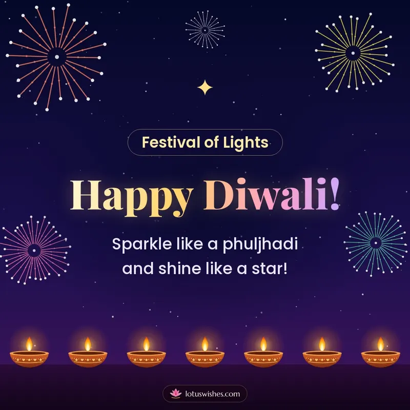 Happy Diwali! – Fireworks Diwali wishes image in English (square)