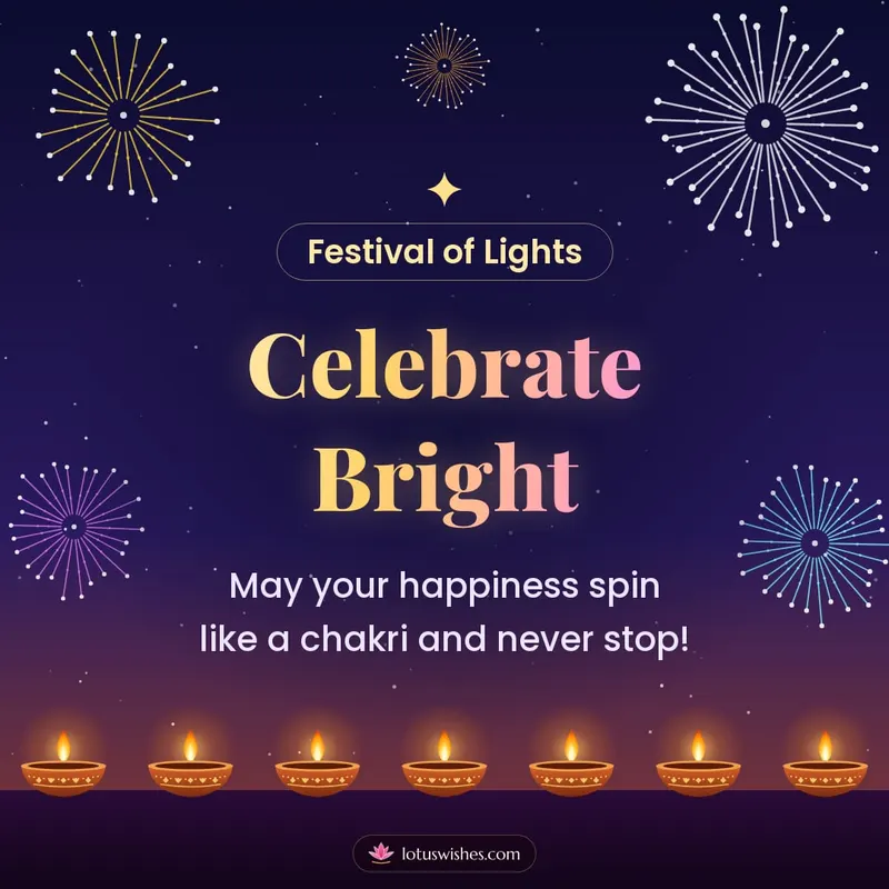 Celebrate Bright – Fireworks Diwali wishes image in English (square)