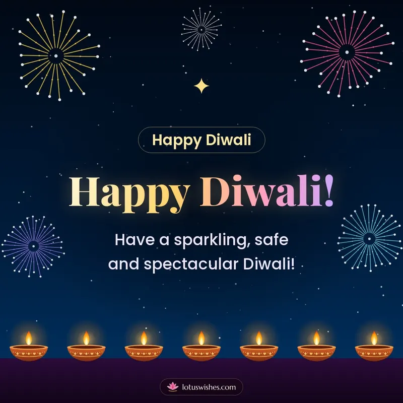 Happy Diwali! – Fireworks Diwali wishes image in English (square)