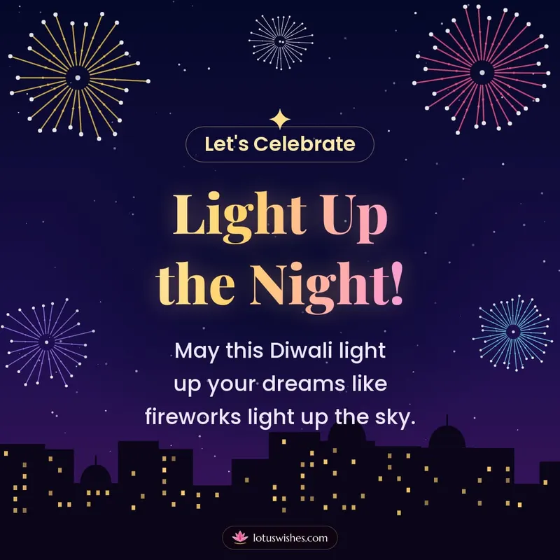 Light Up the Night! – Fireworks Diwali wishes image in English (square)