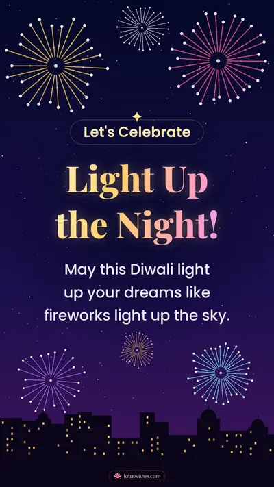 Light Up the Night! – Fireworks Diwali wishes image in English (story)