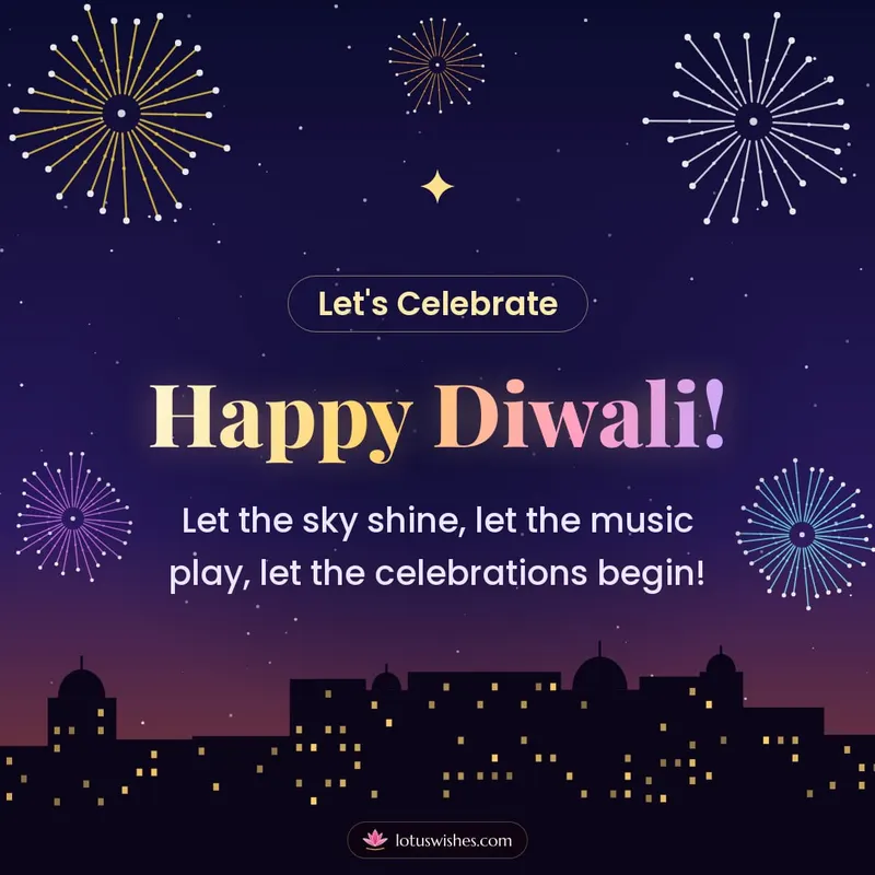 Happy Diwali! – Fireworks Diwali wishes image in English (square)