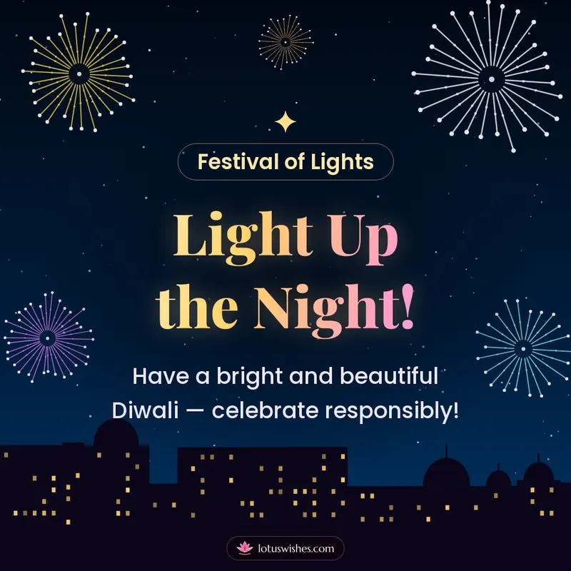 Light Up the Night! – Fireworks Diwali wishes image in English (square)