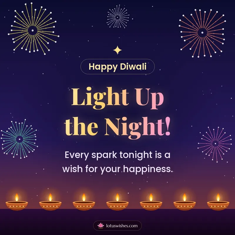 Light Up the Night! – Fireworks Diwali wishes image in English (square)