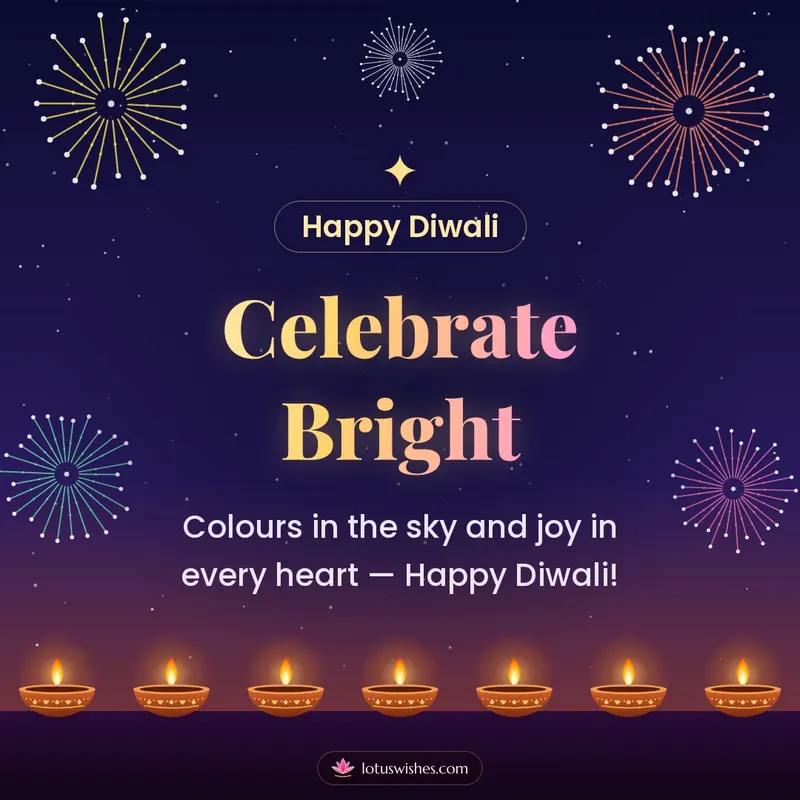 Celebrate Bright – Fireworks Diwali wishes image in English (square)