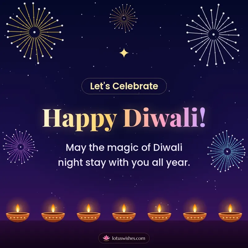 Happy Diwali! – Fireworks Diwali wishes image in English (square)