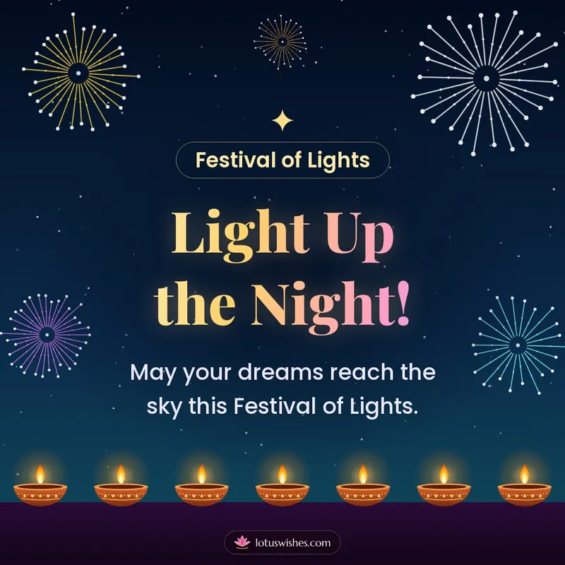 Light Up the Night! – Fireworks Diwali wishes image in English (square)