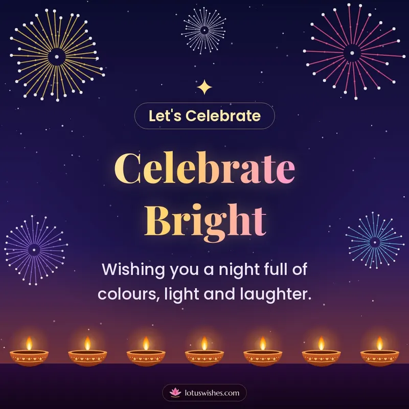 Celebrate Bright – Fireworks Diwali wishes image in English (square)